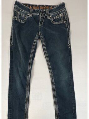 Rock Revival Women 27 Aida Skinny Jeans Buckle Exclusive Dark Blue Embroidered